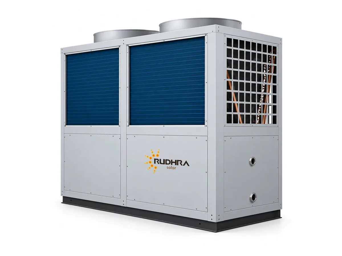 Rudhra Solar high-capacity commercial air-source heat pump with twin top fans