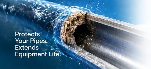 Cut-away of a pipe heavily blocked by scale deposits