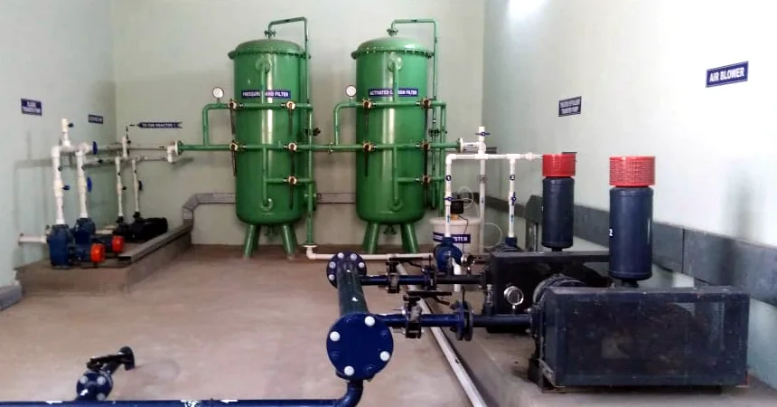 Deur SBR STP plant room with pressure sand and activated carbon filters, transfer pumps and air blowers